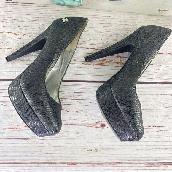 Dereon Metallic Glitter Platform Pumps Black 7 Stiletto - Picture 3 of 10